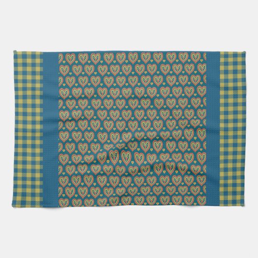 Keukenhanddoek, hart en check Gingham Pattern Theedoek (Horizontaal)