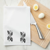 Keukenhanddoek - Holly Leaves in Black en White (Quarter Fold)