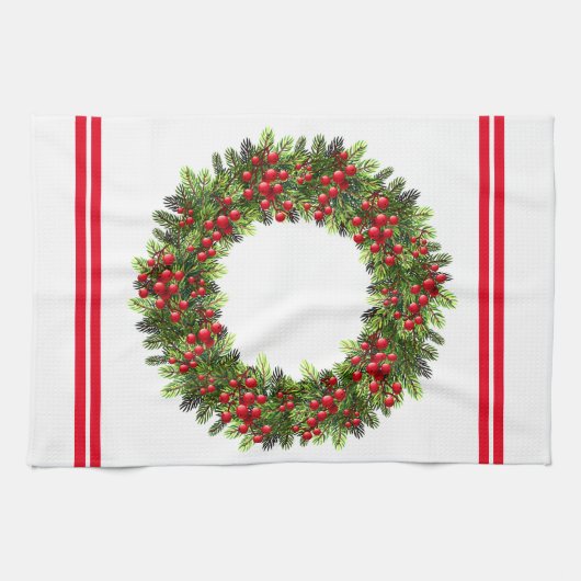 Keukenhanddoek-kerstBerry Wreath Theedoek (Horizontaal)