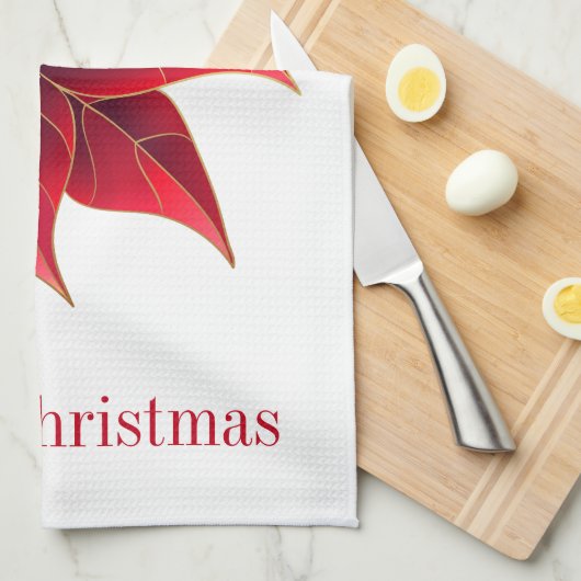 Keukenhanddoek-Kerstmis Poinsettia Theedoek (Quarter Fold)