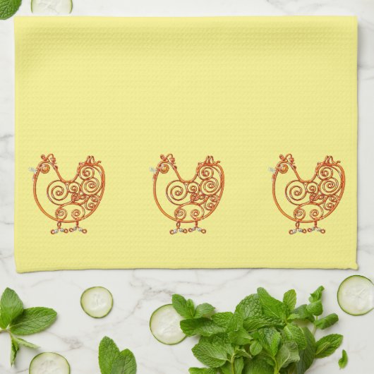 Keukenhanddoek - Koperwierkippen (Gevouwen)