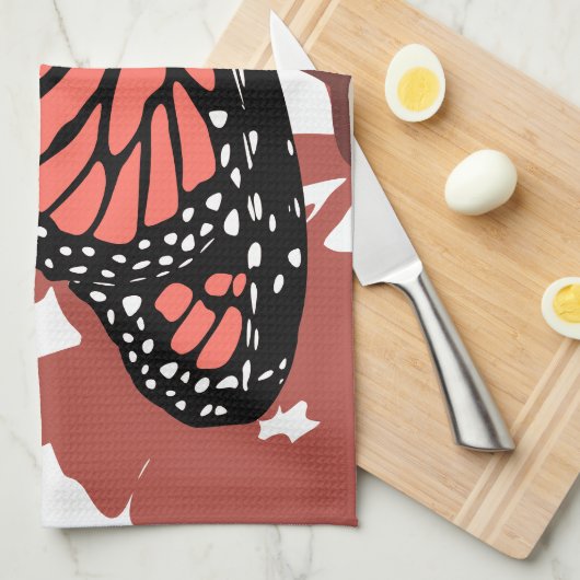 Keukenhanddoek - Koraalgekleurde Monboogvlinder (Quarter Fold)