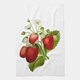 Keukenhanddoek met aardbeien en groene bladeren