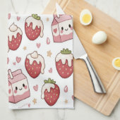 Keukenhanddoek met aardbeien en melk (Quarter Fold)