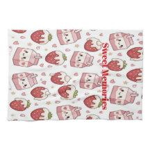 Keukenhanddoek met aardbeien en melk