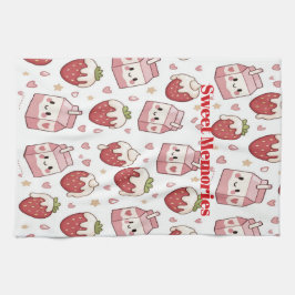 Keukenhanddoek met aardbeien en melk