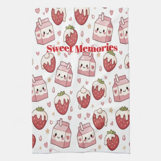 Keukenhanddoek met aardbeien en melk (Verticaal)