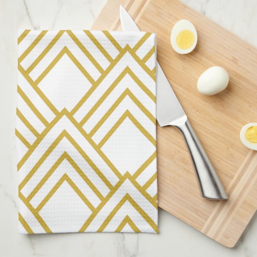 keukenhanddoek met abstracte geometrie, wit en gou (Quarter Fold)