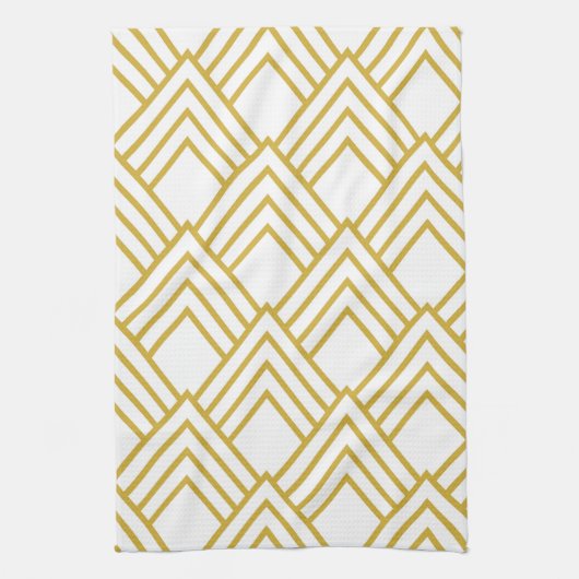 keukenhanddoek met abstracte geometrie, wit en gou (Verticaal)