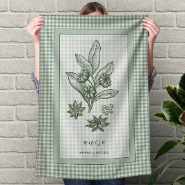 Keukenhanddoek met anijs - groene geruite rand