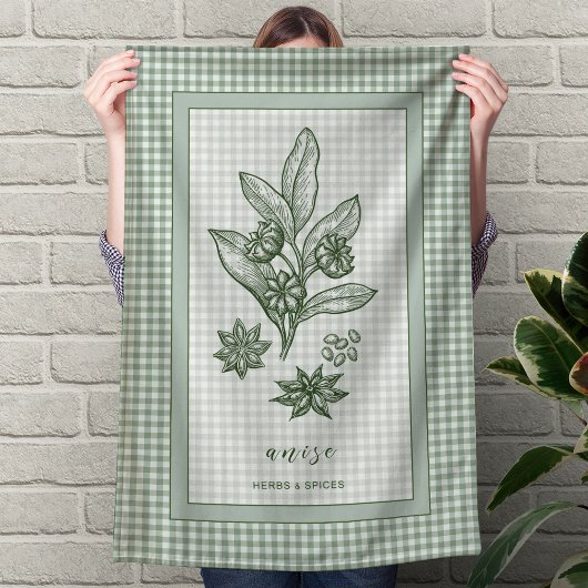 Keukenhanddoek met anijs - groene geruite rand