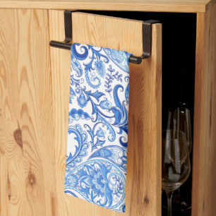 Keukenhanddoek met blauw-wit paisley kunstpatroon