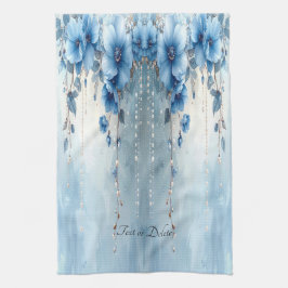 Keukenhanddoek met blauwe bloemen en parels