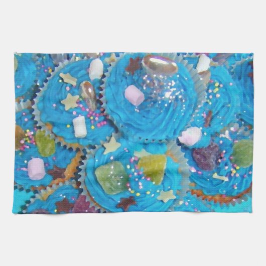 Keukenhanddoek met blauwe cupcakes (Horizontaal)
