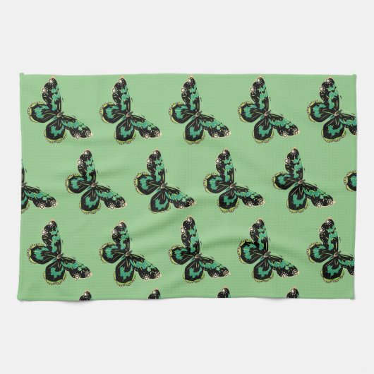 keukenhanddoek met Butterfly in Green (Horizontaal)