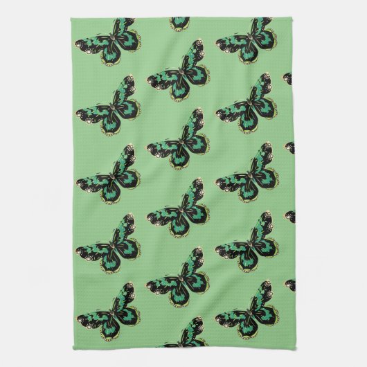  keukenhanddoek met Butterfly in Green (Verticaal)