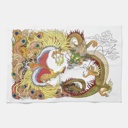 keukenhanddoek met Chinese draak en fenix (Horizontaal)