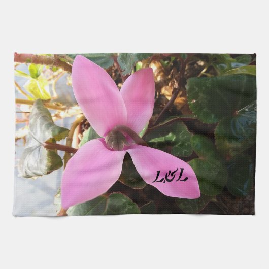 Keukenhanddoek met echte bloem. (Horizontaal)