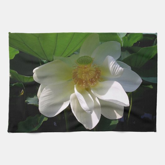 Keukenhanddoek met fijne, witte Lotus Flower (Horizontaal)