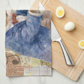 Keukenhanddoek met gemengde media kat die piano sp (Quarter Fold)