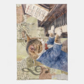 Keukenhanddoek met gemengde media kat die piano sp (Verticaal)