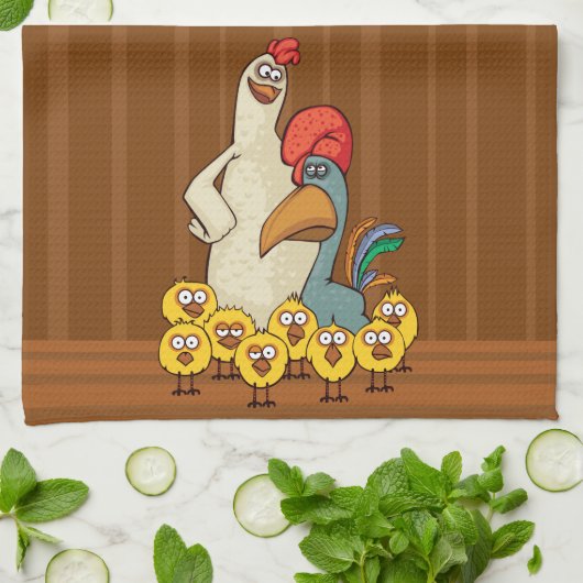 Keukenhanddoek met kippen en kuikens (Gevouwen)