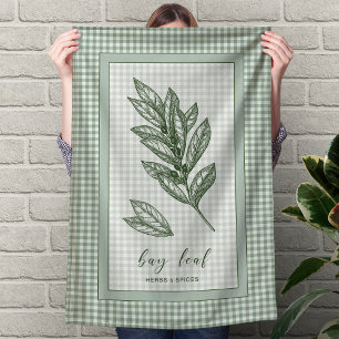 Keukenhanddoek met laurierkruid – groene geruite r