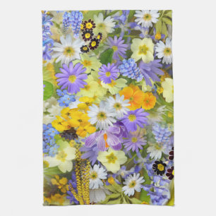 keukenhanddoek met lentebloemen