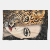 Keukenhanddoek met luipaard vrouw (Horizontaal)