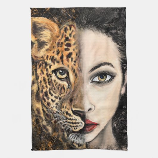 Keukenhanddoek met luipaard vrouw (Verticaal)