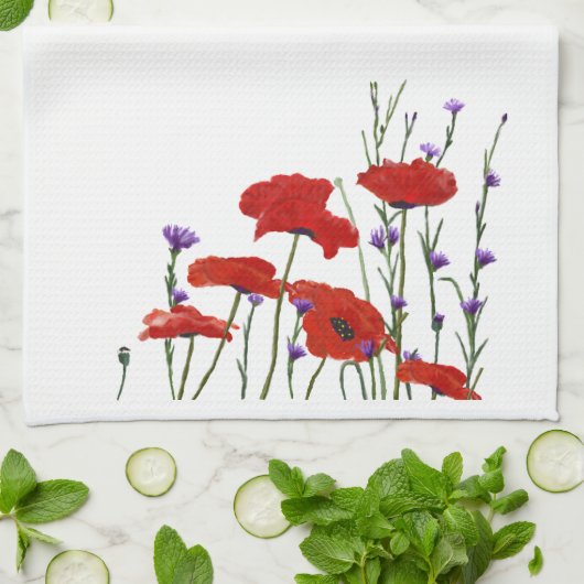  keukenhanddoek met rode papies (Gevouwen)