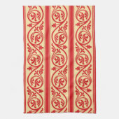 keukenhanddoek met rolpatronen rood en gouden keu (Verticaal)