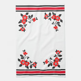 Keukenhanddoek met rood papavervormig ontwerp