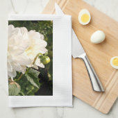 Keukenhanddoek met twee elegante witte dahlias (Quarter Fold)