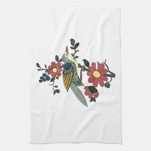 Keukenhanddoek met vogel en bloemkool (Verticaal)