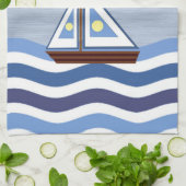 Keukenhanddoek met zeilboot (Gevouwen)