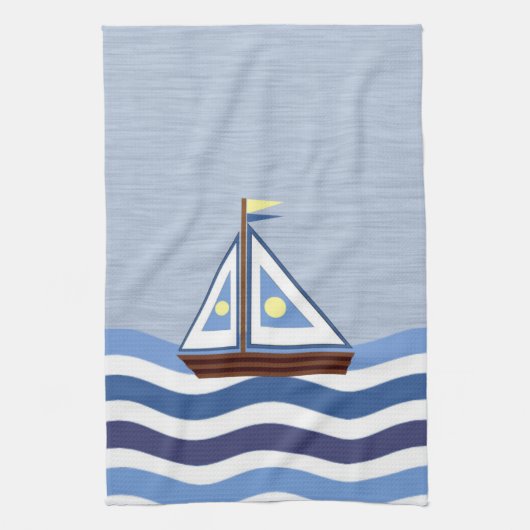 Keukenhanddoek met zeilboot (Verticaal)
