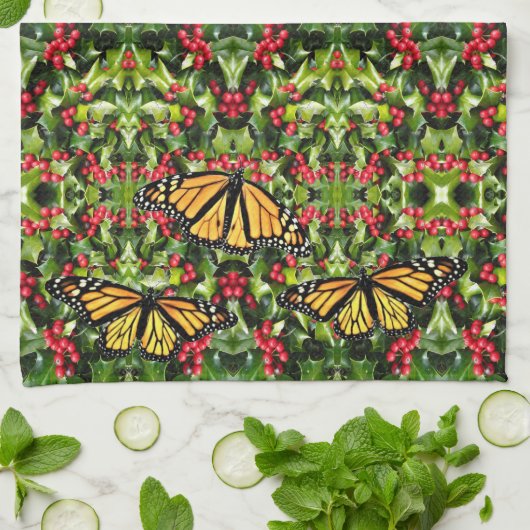 Keukenhanddoek - Monarchs & Holly (Gevouwen)