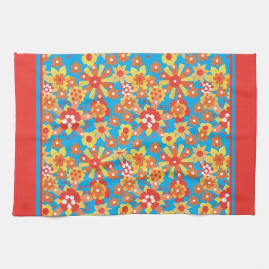 Keukenhanddoek of theedoek, Oranje Ditsy Floral (Horizontaal)
