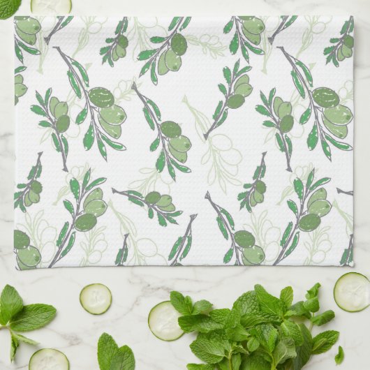 Keukenhanddoek olijftakjes – rustiek (Gevouwen)