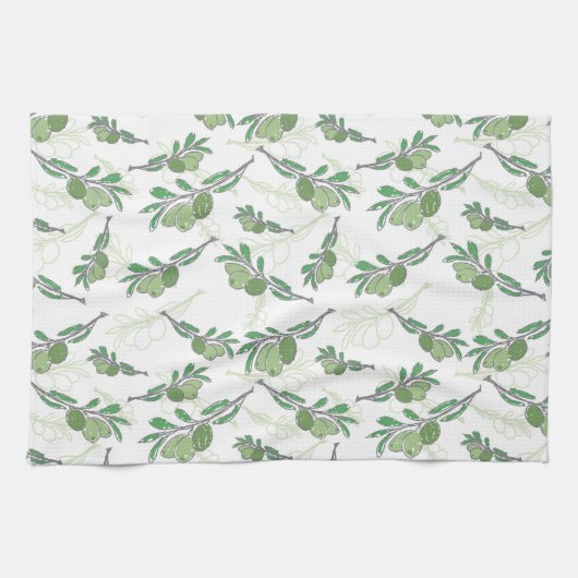 Keukenhanddoek olijftakjes – rustiek (Horizontaal)