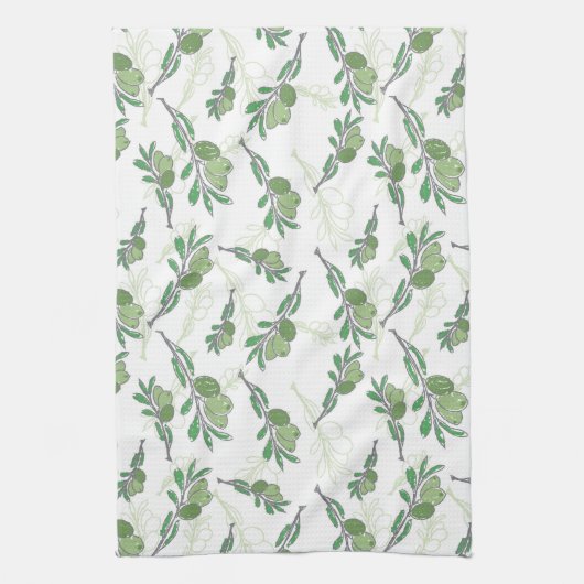 Keukenhanddoek olijftakjes – rustiek (Verticaal)