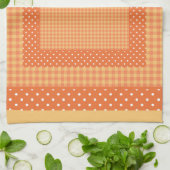 Keukenhanddoek: Oranje cheques en Polka Dots Theedoek (Gevouwen)