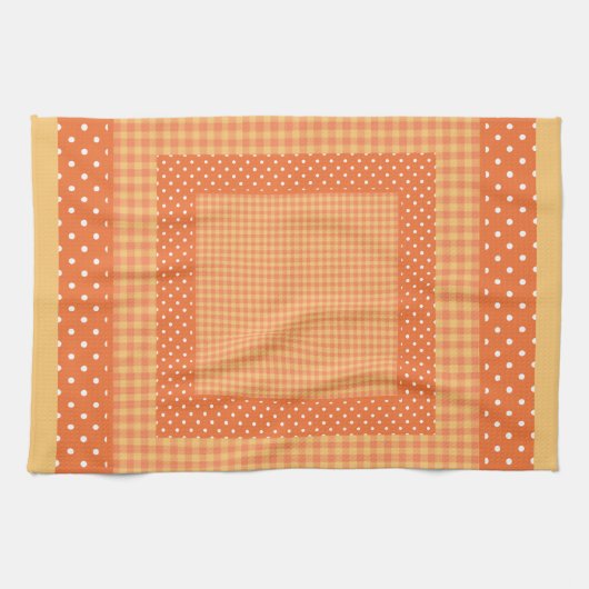 Keukenhanddoek: Oranje cheques en Polka Dots Theedoek (Horizontaal)