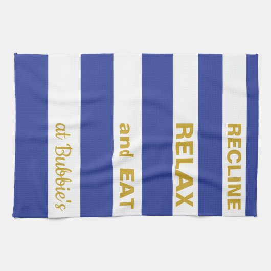 Keukenhanddoek Pascha/Blauw, "EET BIJ... " (Horizontaal)