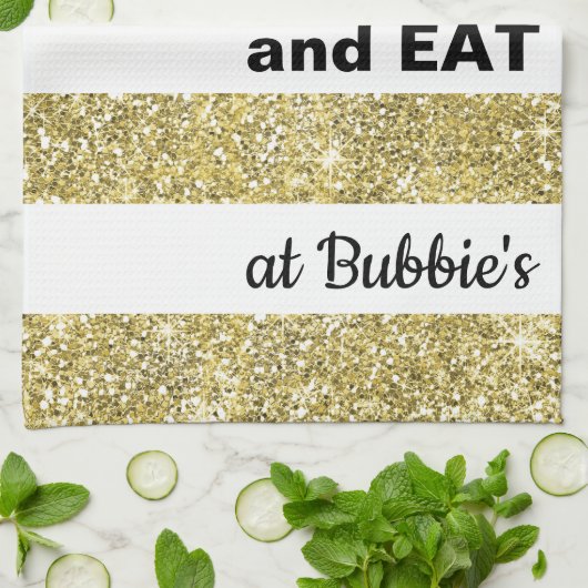 Keukenhanddoek Pascha/Goud, "EET BIJ... " (Gevouwen)