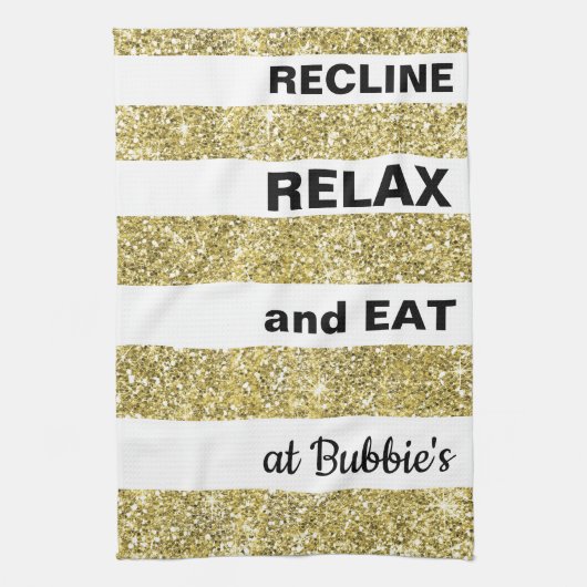 Keukenhanddoek Pascha/Goud, "EET BIJ... " (Verticaal)