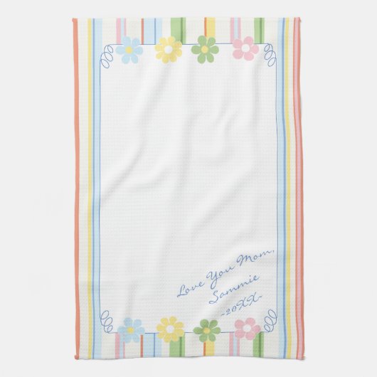 Keukenhanddoek "Pastel Flowers & Stripes" (Verticaal)