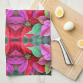 Keukenhanddoek - Rood & Roze Poinsettias (Quarter Fold)