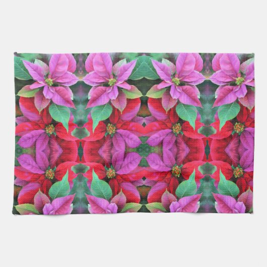 Keukenhanddoek - Rood & Roze Poinsettias (Horizontaal)